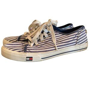 Tommy Hilfiger Women's TW Livid Navy White Striped Sneakers Sz 9 Nautical Preppy